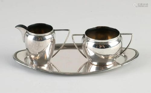 Silver cream set, 800/000, Milk jug and sugar bowl on