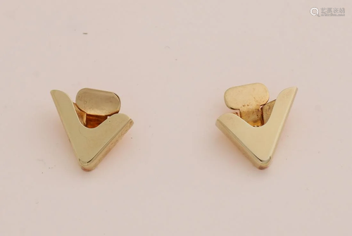 Yellow gold collar clips, 585/000, sleek triangular