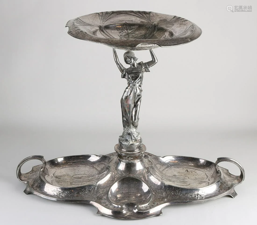 Large antique plated Jugendstil table piece. Circa