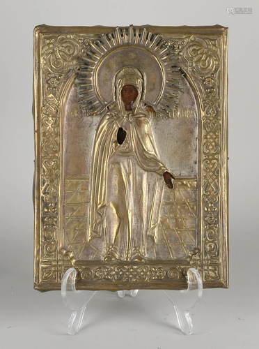 Russian icon. 19th century. Icon with plated brass