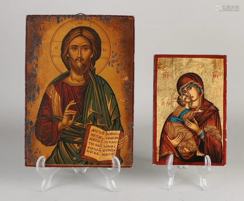 Two hand-painted wooden icons after an old example.