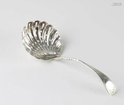 Antique silver sieve, so-called 'motespoon'. With