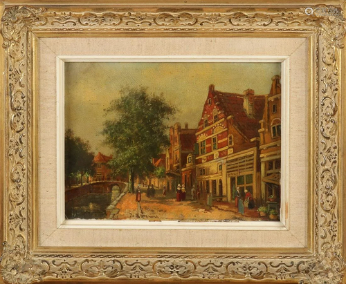 J. van Berghem signed. Circa 1930. Dutch cityscape with