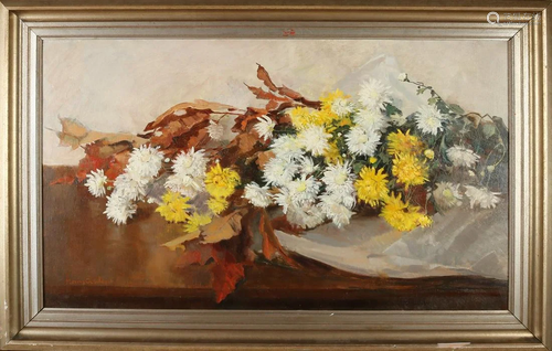 Frans Oder. 1867 - 1944. Flowers on the table. Oil on