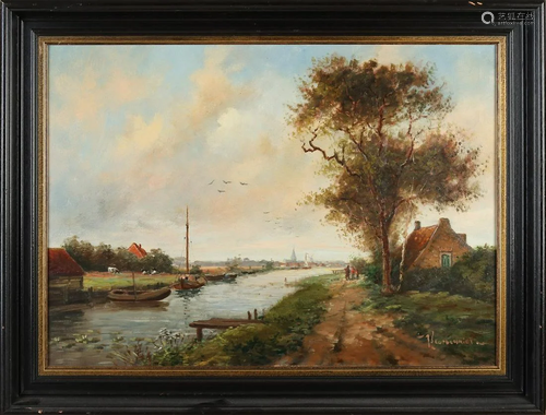 Rob Vogtschmidt. Dutch School. River view with boats,