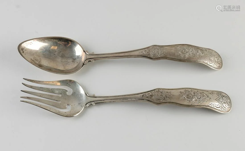 Silver serving cutlery, 833/000, with fork and spoon