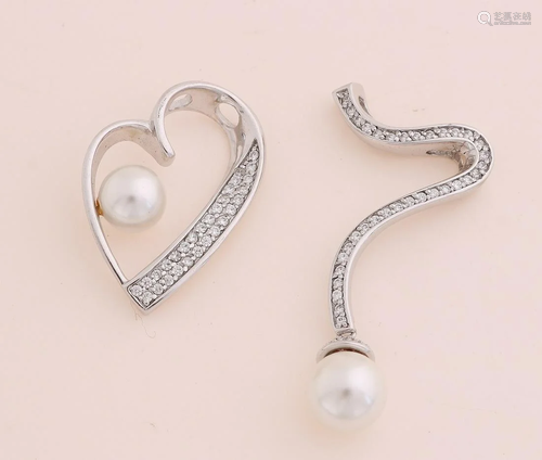 Two beautiful silver pendants, 925/000, with pearl and