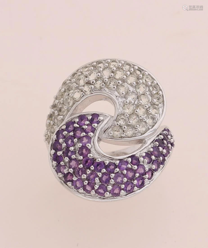 Silver ring, 925/000, half set with amethysts and half