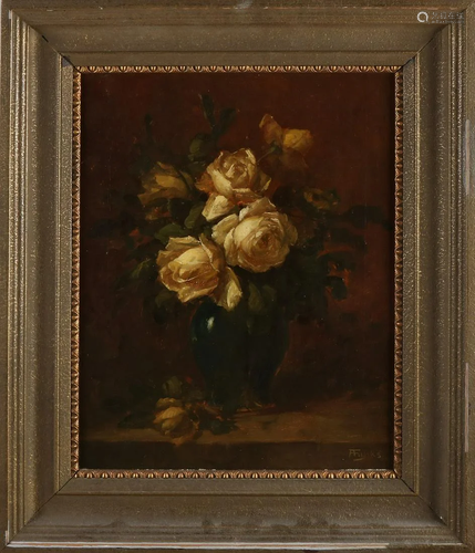 Anton Funke. 1869 - 1957. Vase with roses. Oil on