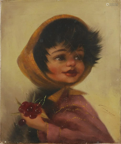 C.Max. French School. Circa 1950. Girl with cherries.