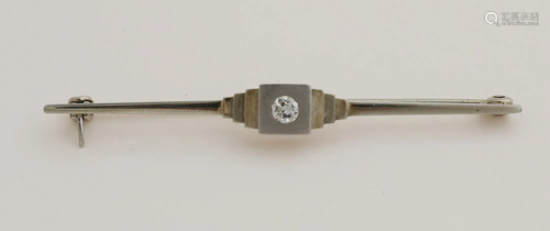 White gold brooch, 750/000, with diamond. A sleek bar