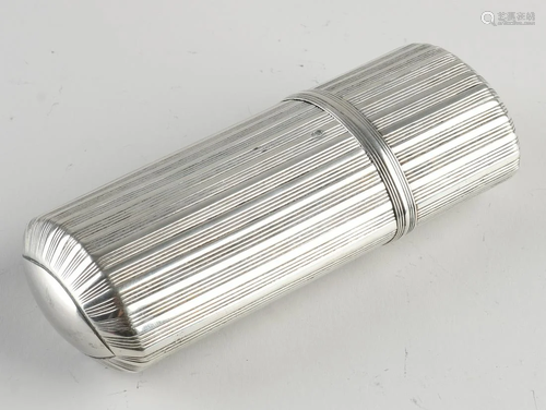 Silver tube, 833/000, oval cylinder decorated with line