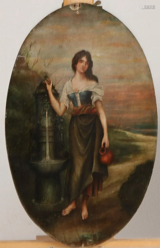 Unsigned? 19th century. Italian woman at water pump.