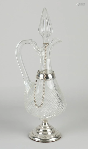 Crystal decanter with silver, 833/000. Jug with diamond