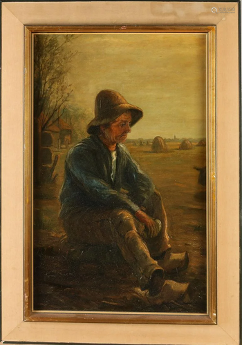 Unsigned? Circa 1900. Resting farmer. Oil paint on