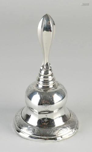 Silver table bell, 833/000, round model decorated with