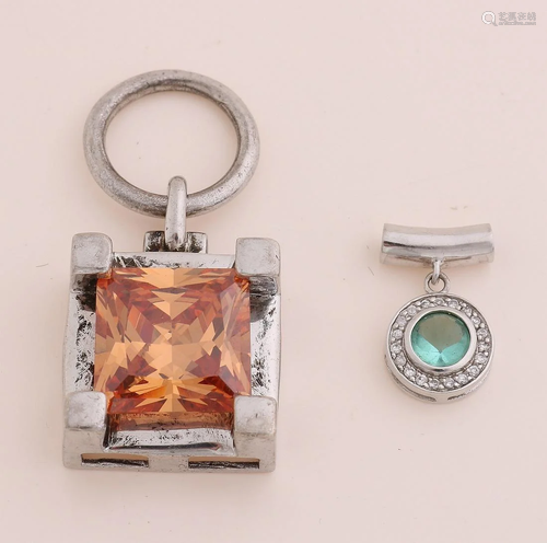 Two silver pendants, 925/000, a large square pendant