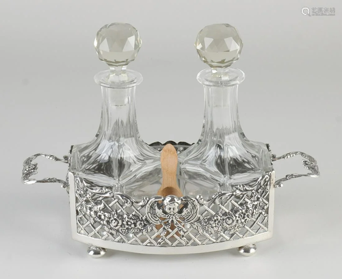 Beautiful crystal oil and vinegar set, placed in a