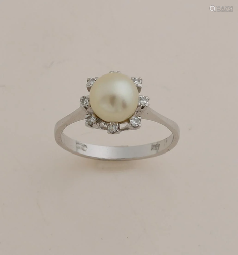 White gold ring, 750/000, with pearl and diamond. Ring