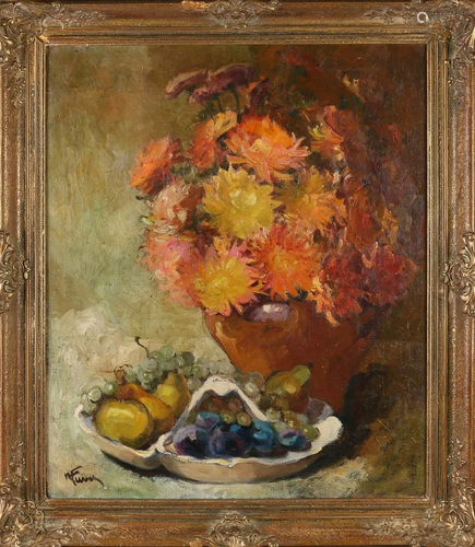 Unclearly signed. funk? Circa 1900. Still life with