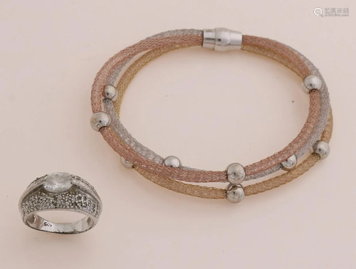 Silver bracelet and ring, 925/000, bracelet with 3