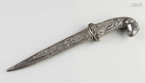 Knife with silver handle and sheath, 835/000, Arabic.