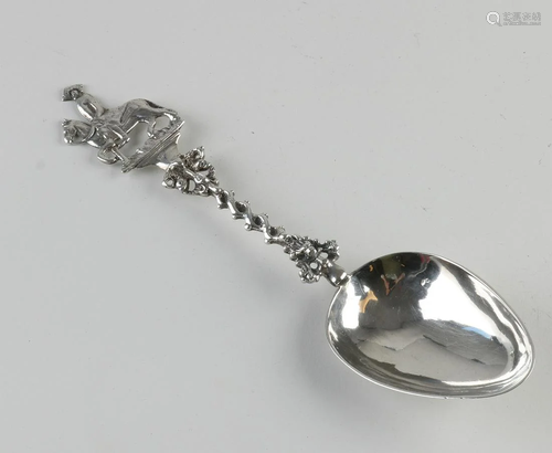 Silver birth spoon, 833/000, with a double twisted