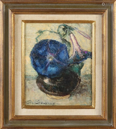 C. Sauer? Circa 1930. Vase with flowers. Oil paint on