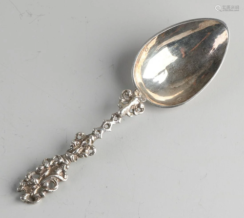 Silver birth spoon, 833/000, with a pear-shaped bowl