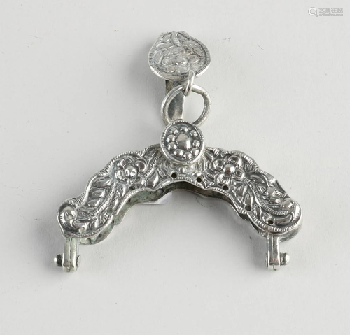 Antique silver doll bag bracket with skirt hook,