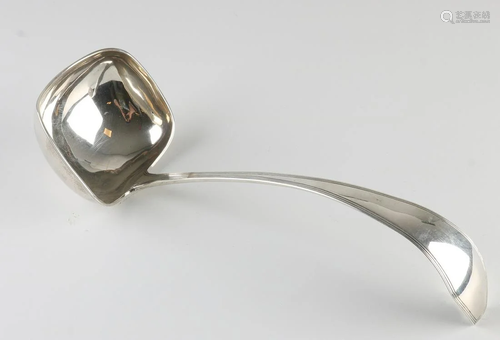 Silver serving spoon, 833/000, with a rectangular tray