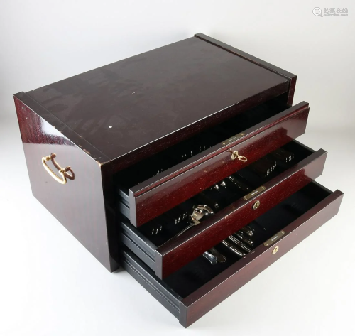 Wooden case with silver Robbe & Berking cutlery,