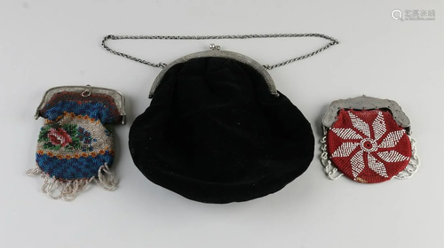 Antique bag and 2 beaded purses with silver clasp,