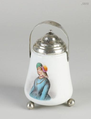 Porcelain matchstick pot with portrait of a lady, with