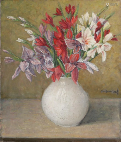 Anton van der Vet. 1889 - 1964. Vase with gladioli. Oil