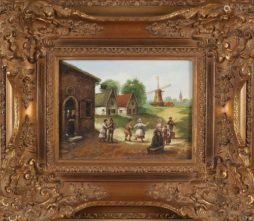 H. Burgers. 20th century. Dutch landscape, village with