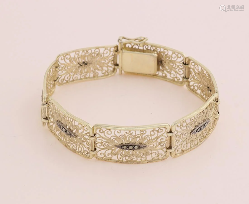 Silver plated bracelet, 835/000, made of rectangular