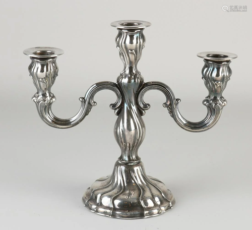 Silver candlestick, 835/000, 3 lights, on a round,