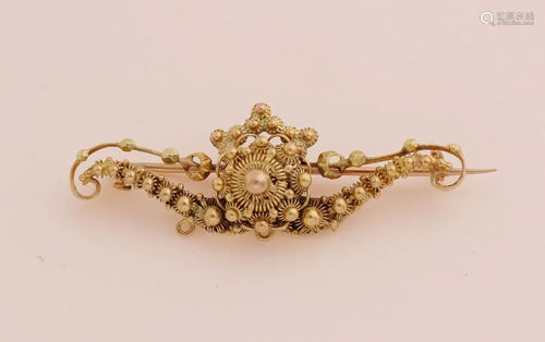 Yellow gold regional brooch, 585/000, decorated with