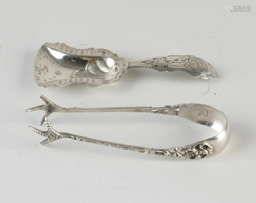 Antique 835/000 silver tea scoop with special wing tray