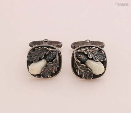 Silver cufflinks, 925/000, with hunting decor, with