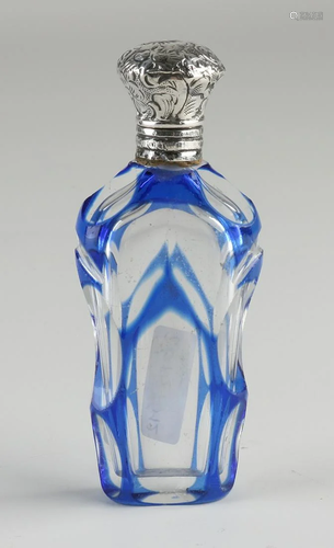 Contoured odeur flacon made of Bohemian glass with blue