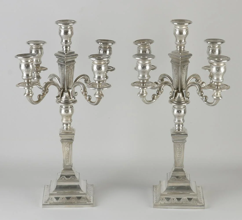 Two capital silver candlesticks, 925/000, 5 lights, on