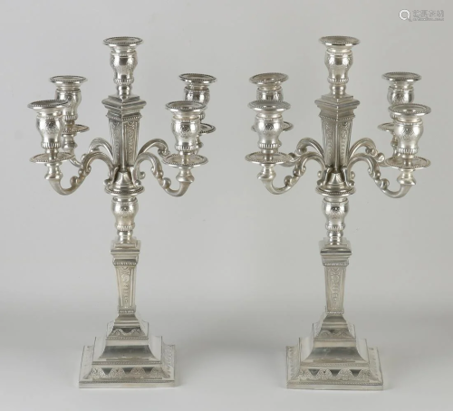 Two capital silver candlesticks, 925/000, 5 lights, on