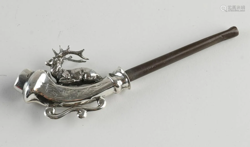 Silver groom's pipe, 833/000, decorated with a red