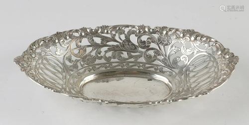 Silver bowl, 833/000, oval sawn model with curls and