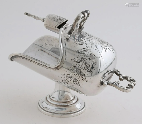 Silver sugar boat, 835/000, in the shape of a coal bin,