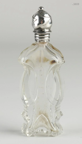 Large Contoured Crystal Odeur flask with silver collar