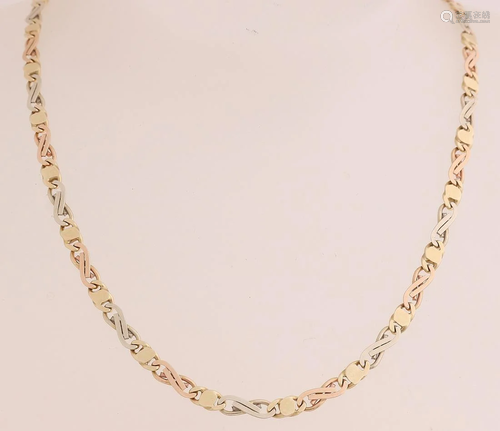 Gold fantasy necklace, 585/000, with red, white and