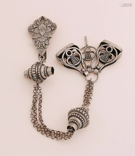 Silver chatelaine, 833/000, with skirt hook, 800/000,